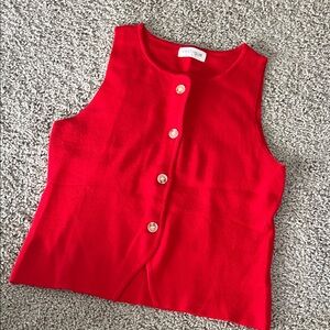vestique Red Button Front Sleeveless Top